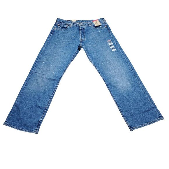 Levi's 501 '93 Straight Fit Paint Splatter Jeans Blue Y2k Size 34 x 30 - Picture 2 of 13